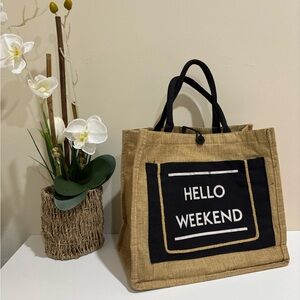 Hello Weekend Jute Tote Bag